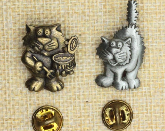 VINTAGE JJ Cat Lapel Pins • Your Choice • Pewter Tone Kitty Cat Pins • Signed JJ