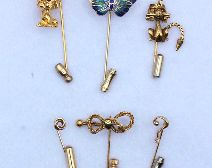 VINTAGE Stick Pins. Your Choice. Butterfly, Lion, Scottie Dog, Bow, Question Mark & More