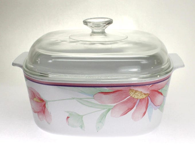 RARE CorningWare 5 Quart Covered Dutch Oven A-5-B with Lid A-12-C. Peony. 1989.
