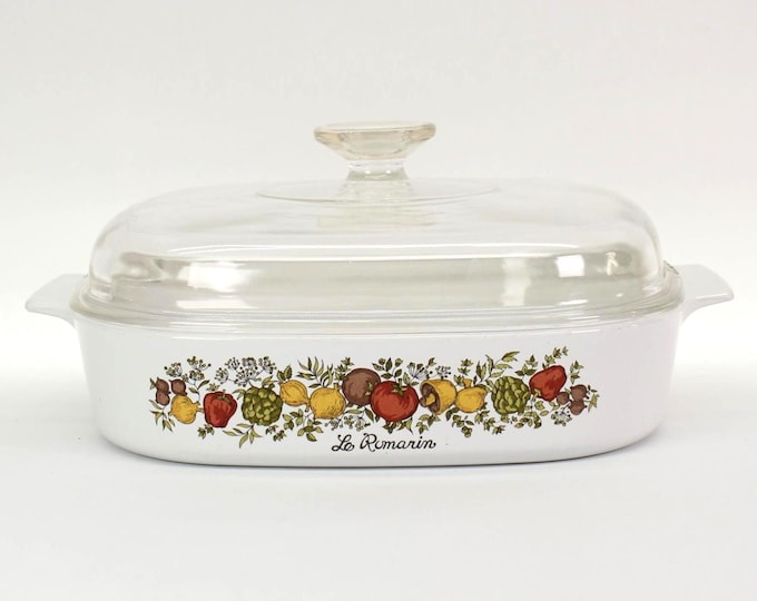 VINTAGE CorningWare Spice of Life A-10-B 10-Inch Casserole with Glass Lid – Le Romarin – Made in USA