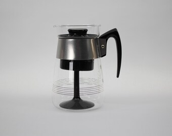 VINTAGE Corning Glass Stovetop Coffee Percolator with Basket Stem and Lid Black Handle