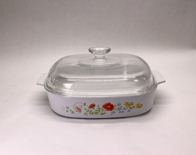 VINTAGE CorningWare Wildflower 10" Skillet A-10-B with Lid A-12-C