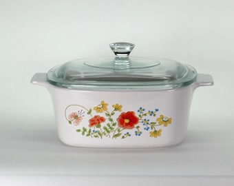 Vintage Corning Ware Wildflower Casserole Dish: 1.5 Qt USA Bakeware