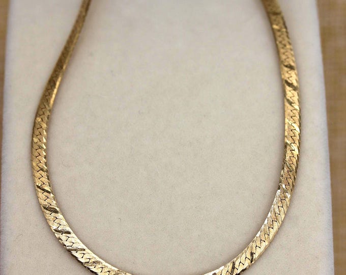 VINTAGE 14K Gold Italian Herringbone Chain Necklace 22 Inch