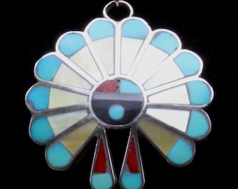 VINTAGE Western-inspired Inlaid Pendants and Pin.