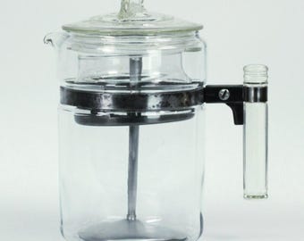 VINTAGE Pyrex Flameware 7826-B Coffee Percolator — Wartime Variant — 6-Cup Glass Stovetop Coffee Pot