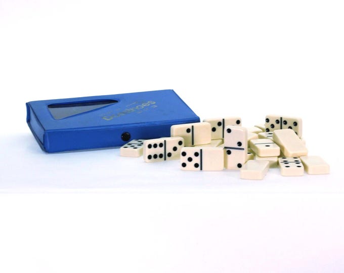 Vintage Jumbo Double Six Domino Set: Tournament Style with Blue Case