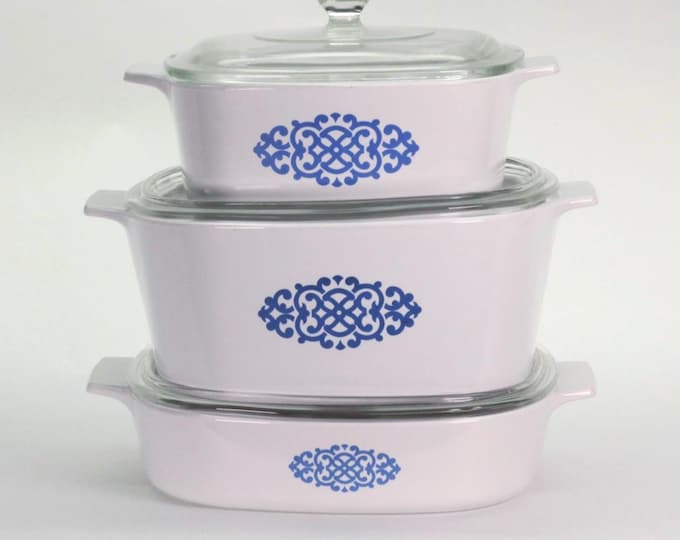 RARE CorningWare Macrame Casserole Dish: Shell Oil Promo (1971-1973) - Your Choice