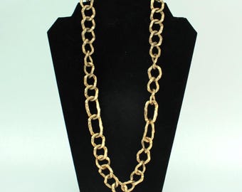 Vintage Monet Textured Gold Tone Link Necklace • Organic Chunky Chain Jewelry