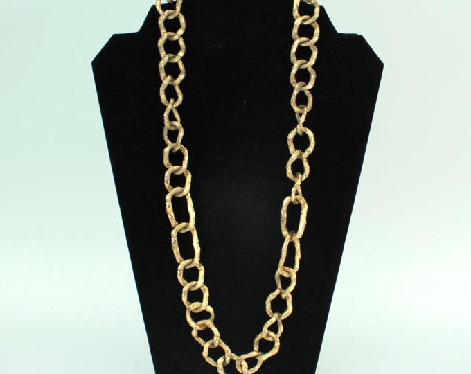 Vintage Monet Textured Gold Tone Link Necklace • Organic Chunky Chain Jewelry