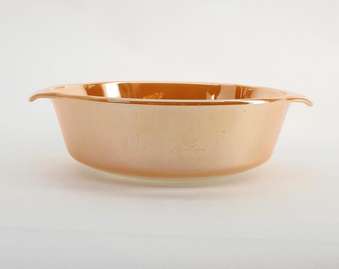 VINTAGE Fire-King Peach Lustre Casserole. 1.5 Quart Anchor Hocking 448. Mid-Century Opal Glass Bakeware