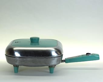 VINTAGE Sunbeam FP-M Electric Skillet – Restored Turquoise Aqua Mid Century Modern – Made in USA