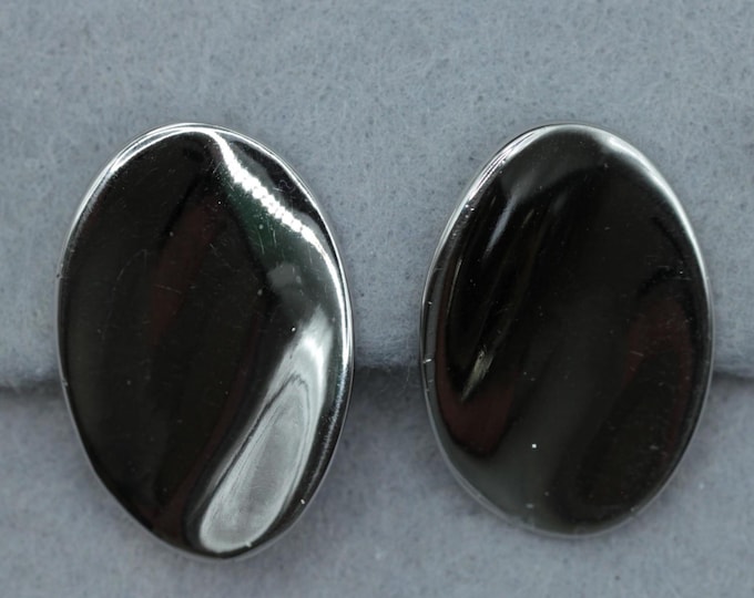 VINTAGE Napier Silver Tone Oval Clip Earrings • Modernist Statement Earrings • Minimalist Designer Jewelry