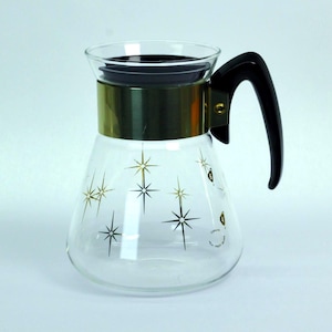 Vintage Atomic Star Coffee Carafe – Corning Heat-Proof Glass 4-6 Cup, Mid Century Modern
