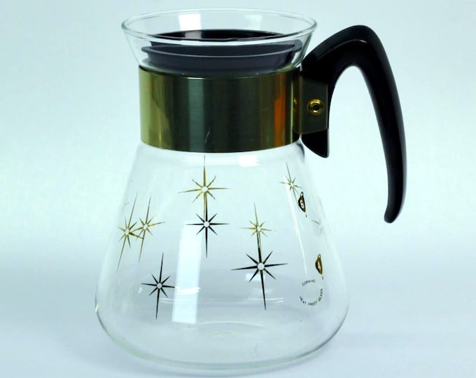 Vintage Atomic Star Coffee Carafe – Corning Heat-Proof Glass 4-6 Cup, Mid Century Modern