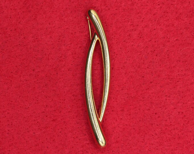 VINTAGE Monet Goldtone Abstract Ribbon Brooch Pin. Modernist Sculptural Design. Signed Monet