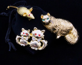 VINTAGE Cats and Mouse Playful Costume Jewelry. Choose from 3.