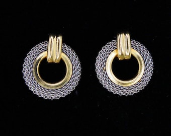 VINTAGE Mixed Metal Earrings. 1980s Gold And Silver Tone Circles.