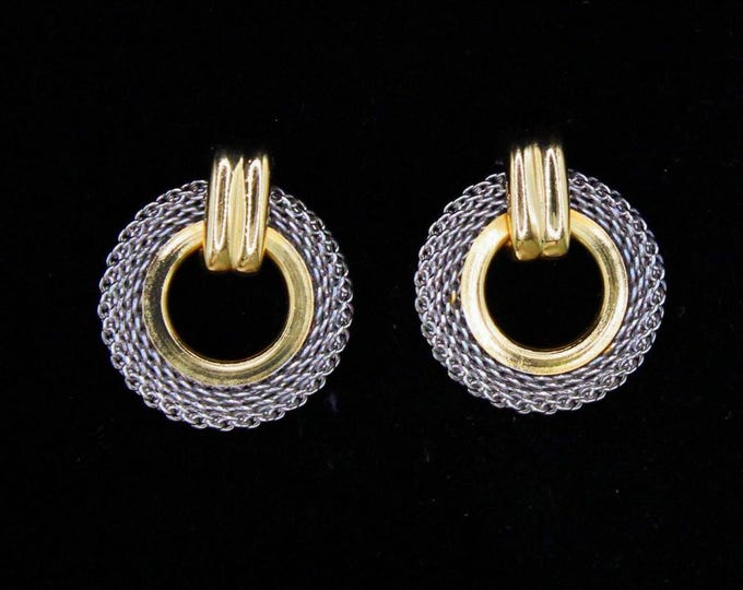 VINTAGE Mixed Metal Earrings. 1980s Gold And Silver Tone Circles.
