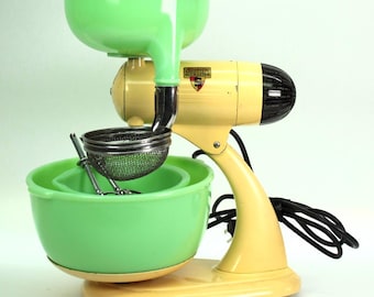Vintage Sunbeam Mixmaster Model 5 Yellow with Jadite Bowls Juicer Attachment Fully Restored Made in USA