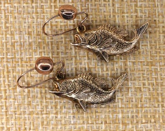 VINTAGE 10K Gold Goldfish Dangle Earrings Detailed Fish Charms