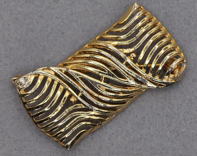 VINTAGE Abstract Gold Tone Ribbon Brooch - Modernist Openwork Design