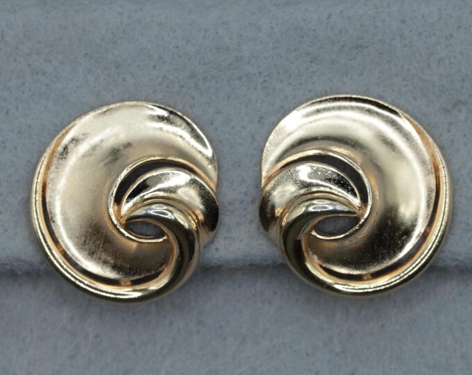 VINTAGE Trifari Gold Tone Swirl Clip Earrings • Sculptural Modernist Knot Design • Classic Designer Jewelry