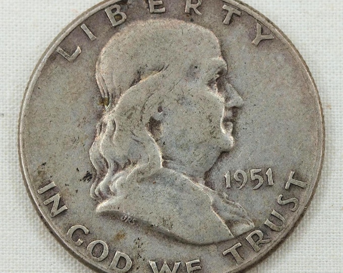 VINTAGE 1951 Franklin Half Dollar .900 Silver Coin • 90% Silver • Benjamin Franklin