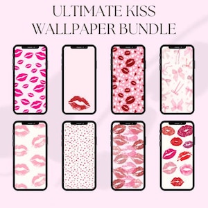 Pacchetto di sfondi per iPhone Kiss - 8 sfondi estetici Coquette carini / Download immediato per iPhone