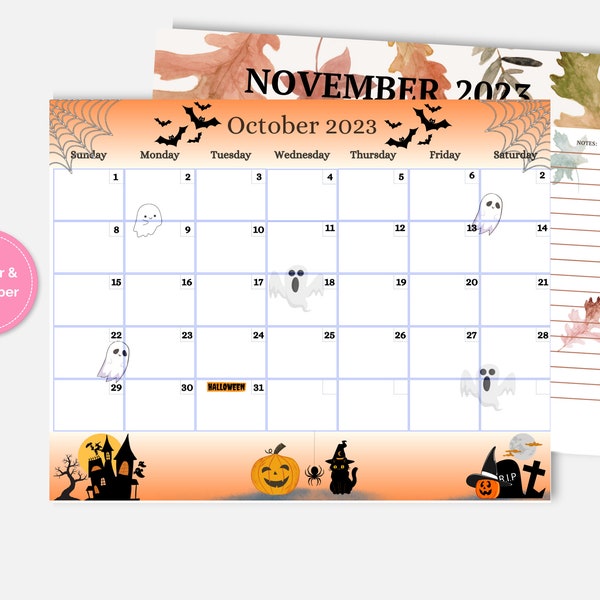 BUNDLE: Editable October 2023 Calendar & Editable November 2023 Calendar