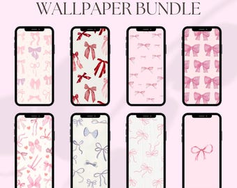 Bow iPhone Wallpaper Bundle - 8 Cute Coquette Aesthetic Backgrounds | Instant Download for iPhone