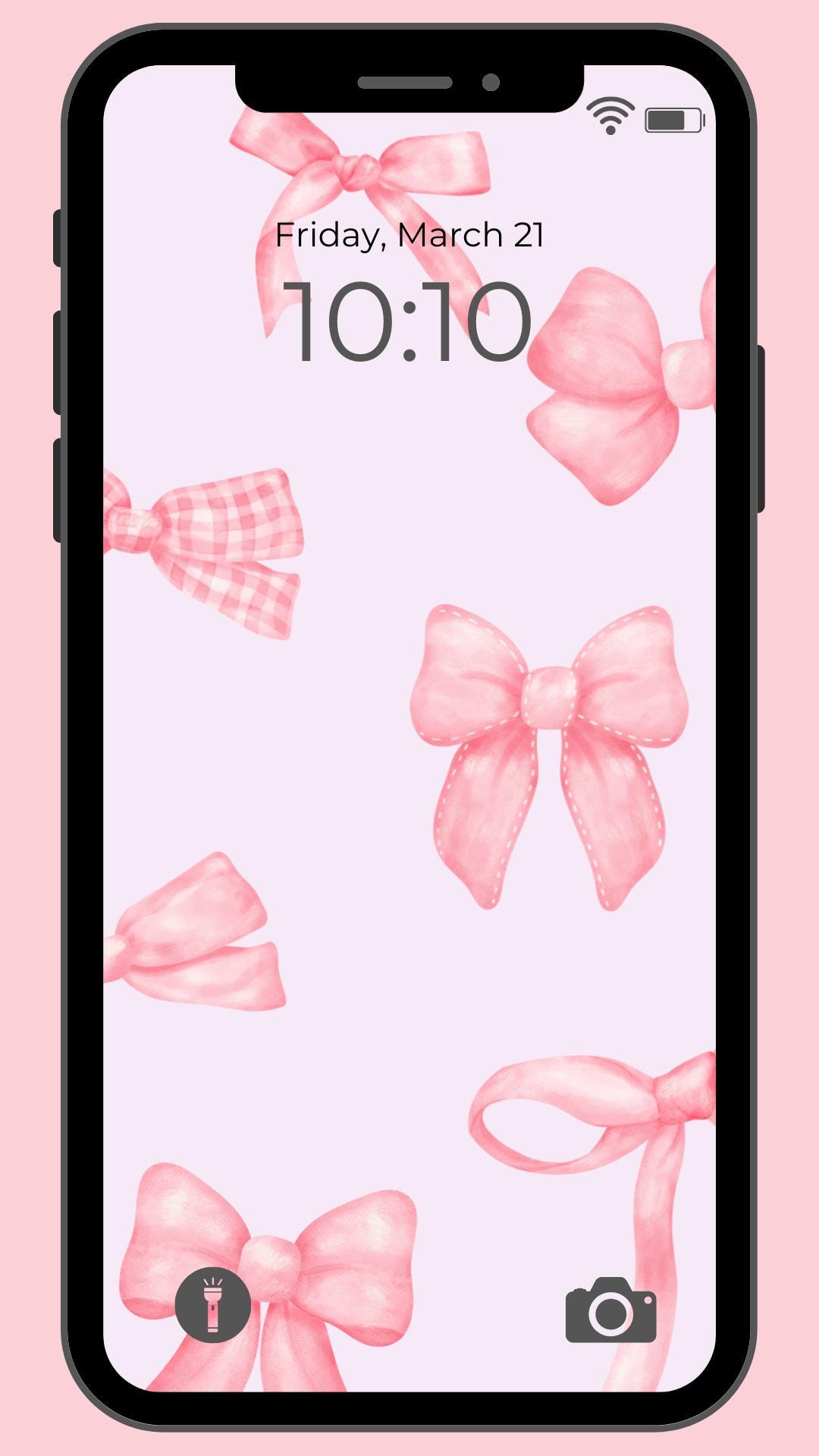 Pink Bow Coquette Cherry Wallpaper - Aesthetic Girly Digital Background
