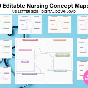 10 Editable Nursing Concept Map Template | Nurse Concept map | Nursing School | Nursing Student | Study Guides | Nursing School