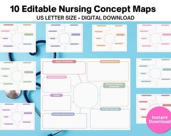 10 Editable Nursing Concept Map Template | Nurse Concept map | Nursing School | Nursing Student | Study Guides | Nursing School