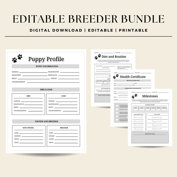 Puppy Breeder Pack | Editable Puppy Breeder Pack | Printable Dog Breeder Pack | Breeder Pack | Breeder Puppy Pack | Fillable Breeder Forms