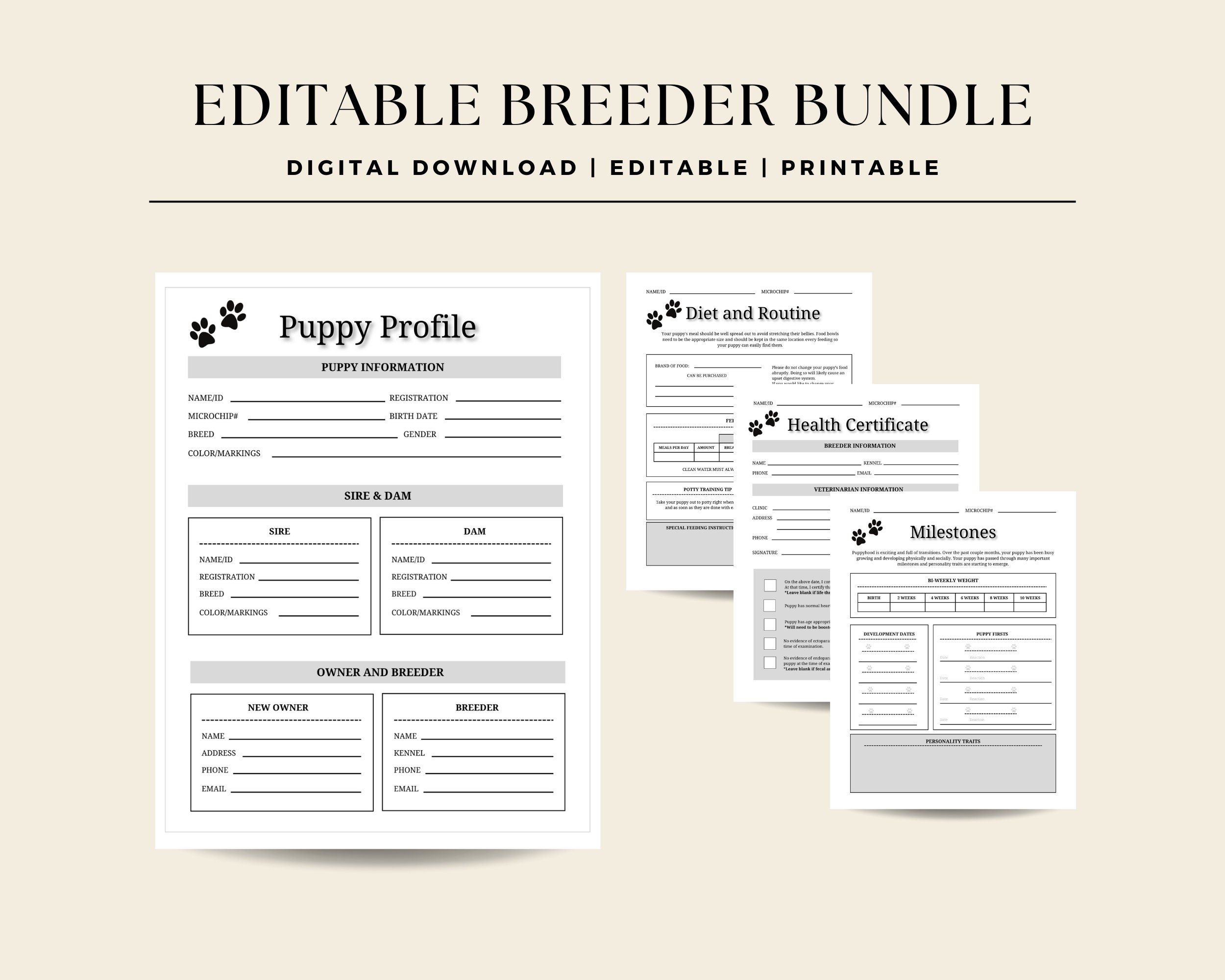 Puppy Breeder Pack | Editable Puppy Breeder Pack | Printable Dog ...