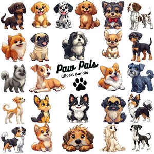 Dog Clipart Bundle, Cute Puppy PNG, Printable Dog Stickers, Digital Dog Illustrations, Dog Breeds Clip Art, Kids Scrapbooking