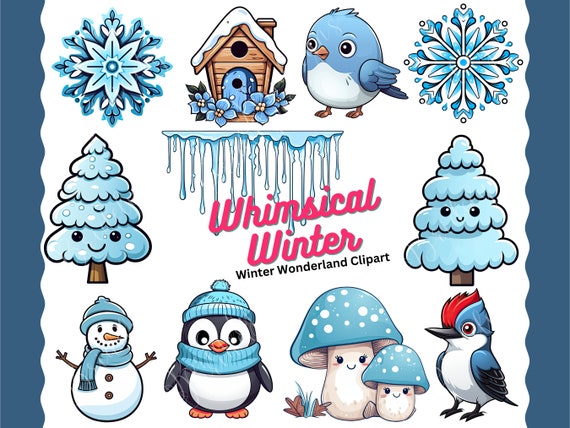 Cute Winter Clipart Bundle, Kawaii Snowy Images, Adorable Frosty Designs,  Sweet Winter Clipart, Instant Download, 300 DPI Transparent PNG 