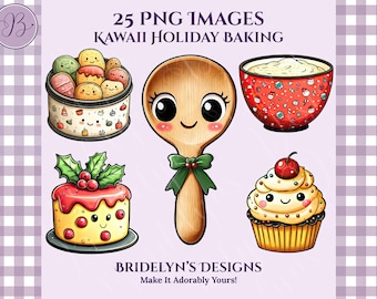 Holiday Baking Clipart Bundle, Kawaii Christmas Cookie Set, Cute PNG Set for Stickers, Cards, Scrapbooking, DIY & Crafts