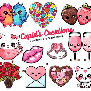 Pacchetto Clipart di San Valentino, Elementi Kawaii di San Valentino, PNG Amore Carino, Grafica XOXO, Licenza Commerciale, Download Digitale Istantaneo