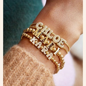 Pulsera personalizada de diamantes chapados en oro de 18 k, piedra preciosa de circón, pulsera de cuentas, pulsera con nombre, joyería personalizada, regalo de Navidad