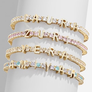 Birthstone Zirkon Edelstein Armband, 18k Vergoldet Armband, Perlen Armband, Namensarmband, Weihnachtsgeschenk, Personalisiertes Geschenk