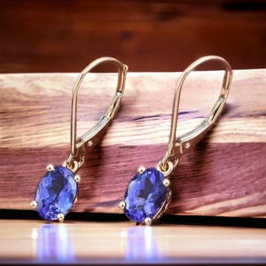 AAAA Tanzanite Lever Back Earring in 14K Solid Yellow Gold, Tanzanite Earring, Dangle Earring, Tanzanite Jewelry, Gemstone Earring for Women