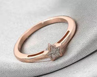 Diamond Star Ring – Sterling Silver – Dainty Celestial Ring – Star Jewelry for Her – Diamond Accent Ring – Gift for Women – Stacking Ring