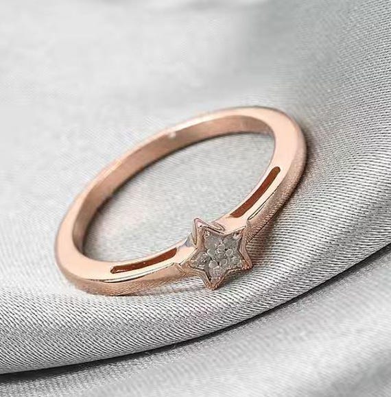 Diamond Star Ring – Sterling Silver – Dainty Celestial Ring – Star