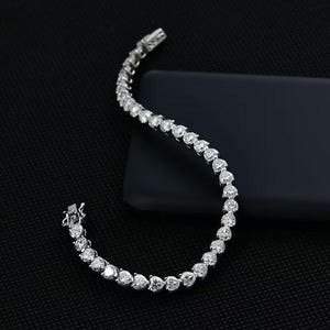 Moissanite Heart Tennis Bracelet in Sterling Silver, Moissanite Bracelet, Diamond Bracelet, Diamond Chain Bracelet for Women, Gift for her