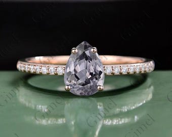 Gray Spinel and Moissanite Ring | 14K Yellow Gold | Unique Engagement Ring | Alternative Gemstone Jewelry | Gray Spinel Ring | Gemstone ring