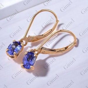 AAAA Tanzanite Lever Back Earring in 14K Solid Yellow Gold, Tanzanite Earring, Dangle Earring, Tanzanite Jewelry, Gemstone Earring for Women