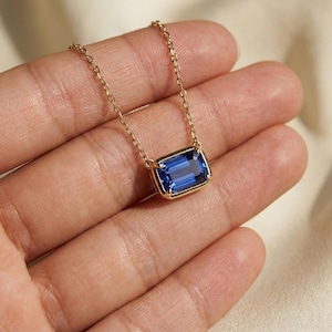 AAAA Tanzanite Solitaire Pendant in 14K Yellow Gold, Blue Gemstone Necklace, Minimalist Fine Jewelry, December Birthstone Gift
