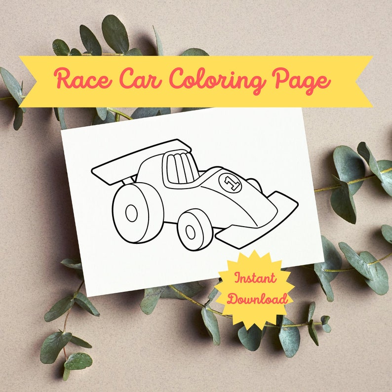 Race Car Coloring Page - Printable Instant Download, Race Car Party ...